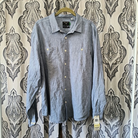Dockers Mens Collared Long Sleeve Two Pocket Buttons Up Chambray Work Shirt XL - Picture 1 of 6